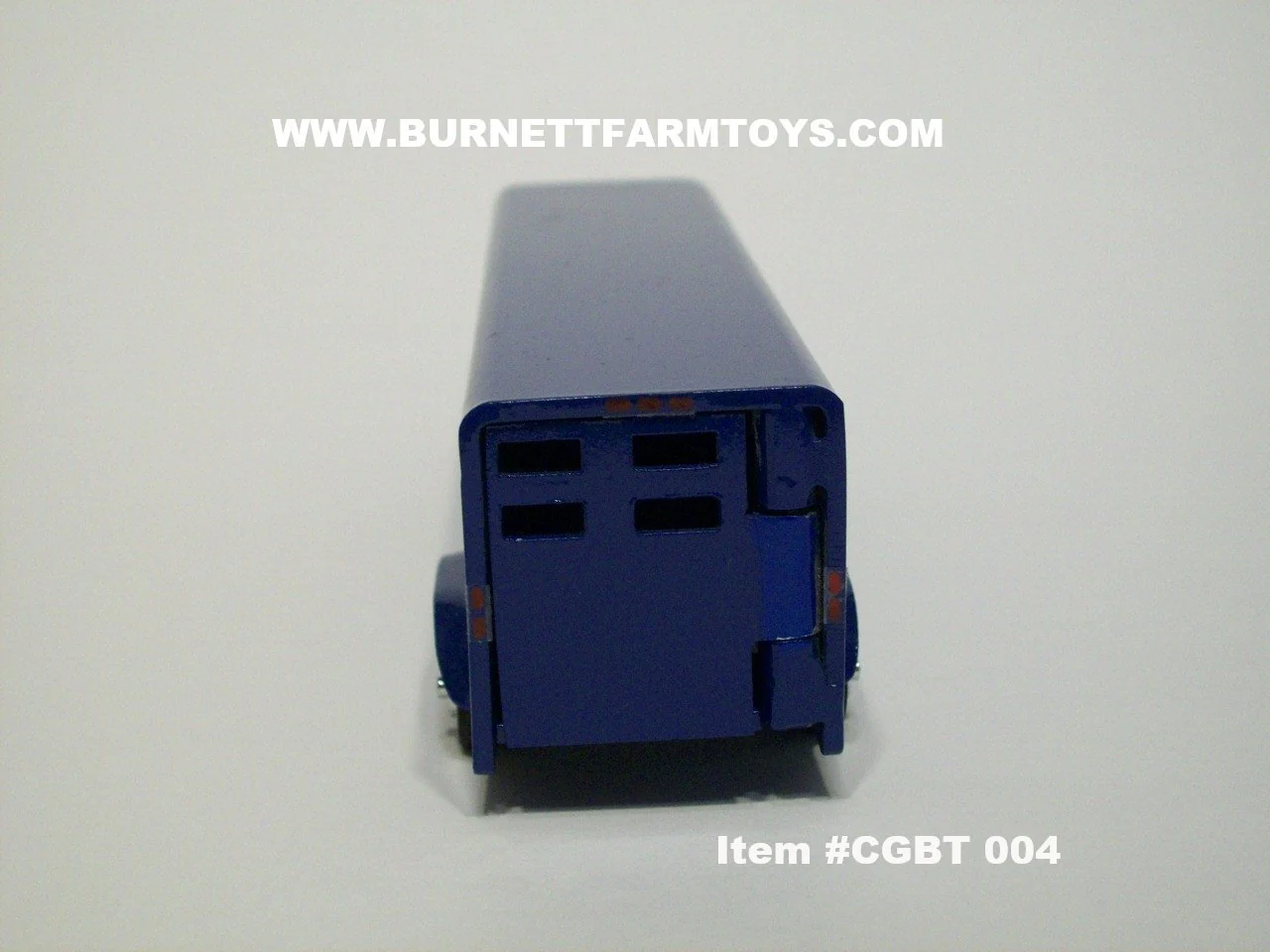 Item #CGBT 004 Blue Tandem Axle Stamped Aluminum Livestock Gooseneck Trailer with Side Swinging Rear Door - 1/64 Scale - Burnett Farm Toys, LLC Exclusive - Image 4