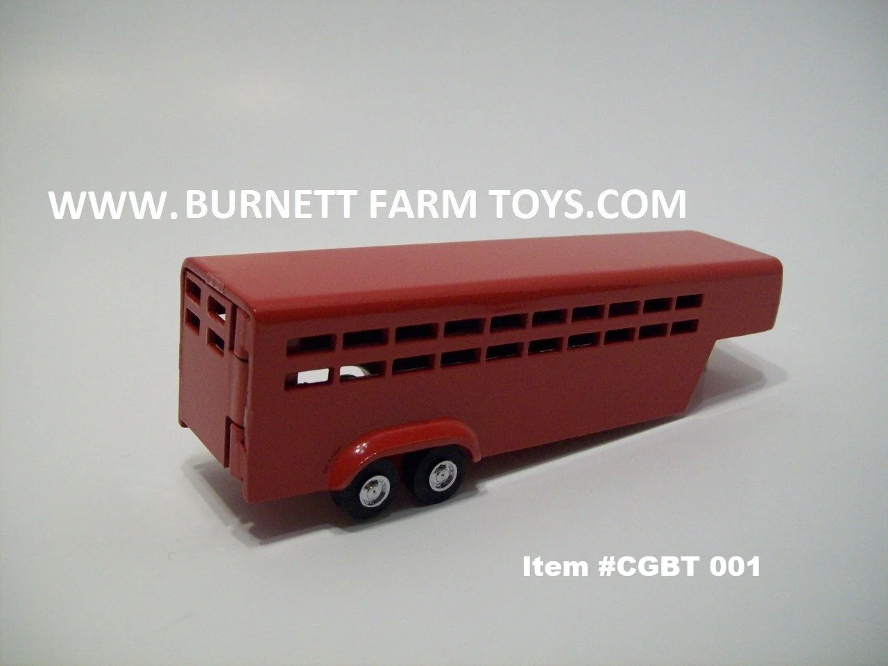 Item #CGBT 001 Red Tandem Axle Stamped Aluminum Livestock Gooseneck Trailer with Side Swing Rear Door - 1/64 Scale - Burnett Farm Toys, LLC Exclusive - Image 3