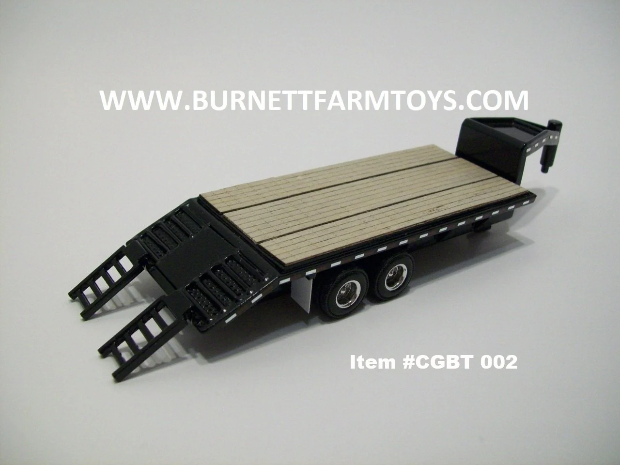 Item #CGBT 002 Black Tandem Axle Die-Cast Metal Frame Wood Floor Gooseneck Trailer with Ramps - 1/64 Scale - Image 4