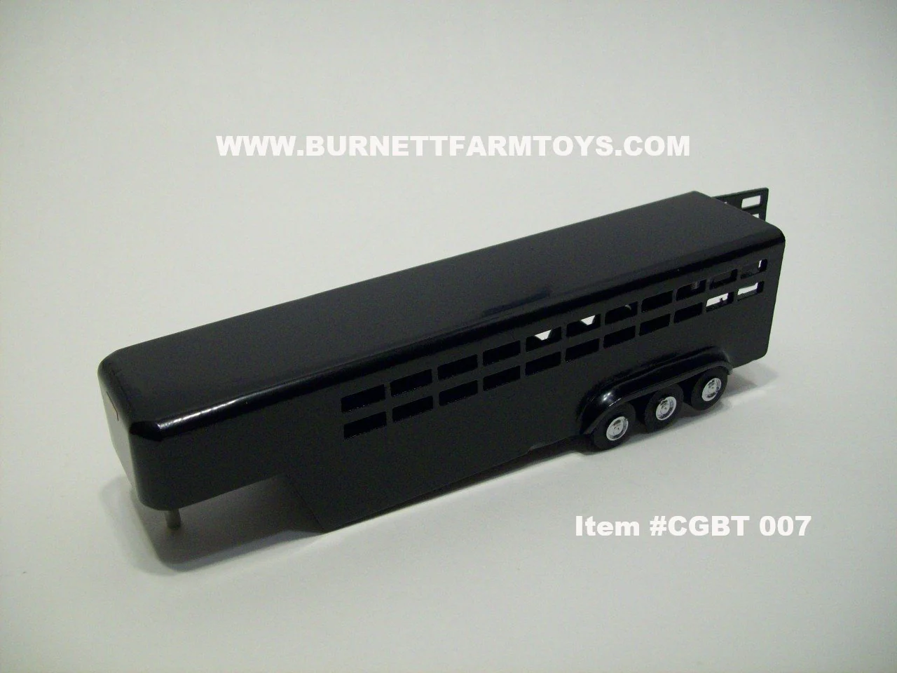 Item #CGBT 007 Black Tri-Axle Stamped Aluminum Livestock Gooseneck Trailer with Side Swinging Rear Door - 1/64 Scale - Burnett Farm Toys, LLC Exclusive - Image 3