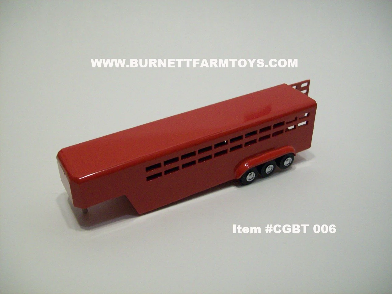 Item #CGBT 006 Red Tri-Axle Stamped Aluminum Livestock Gooseneck Trailer with Side Swinging Rear Door - 1/64 Scale - Burnett Farm Toys, LLC Exclusive - Image 3