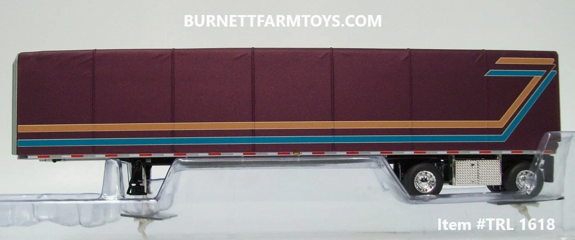 Item #TRL 1618 Plum Purple Gold Stripe Blue Stripe Cream Outline Spread Axle Utility 53-foot ABS Roll Tarp Flatbed Trailer - 1/64 Scale - DCP by First Gear - Image 3
